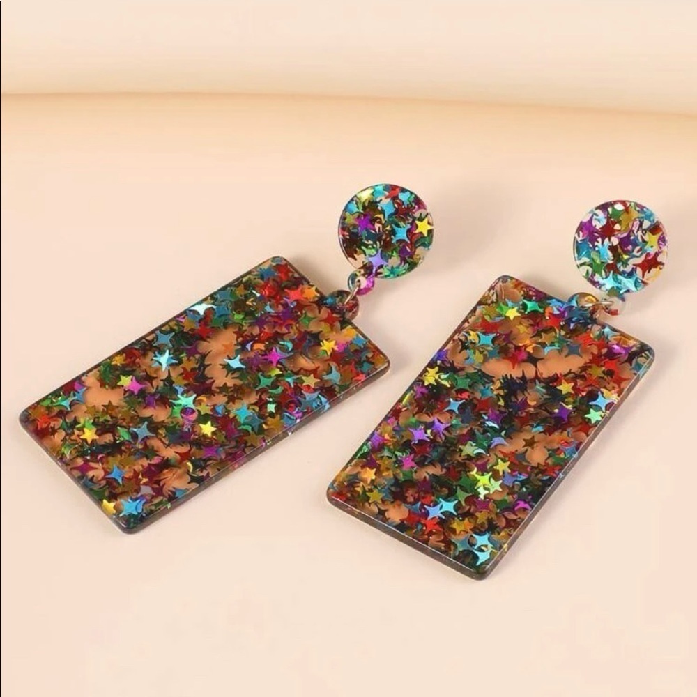 Star Colorful GeoResin Satement Earrings - Picture 5 of 16